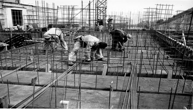 Historical image of El Portal de La Paz under construction at Rose Hills Memorial Park in Whittier, CA.