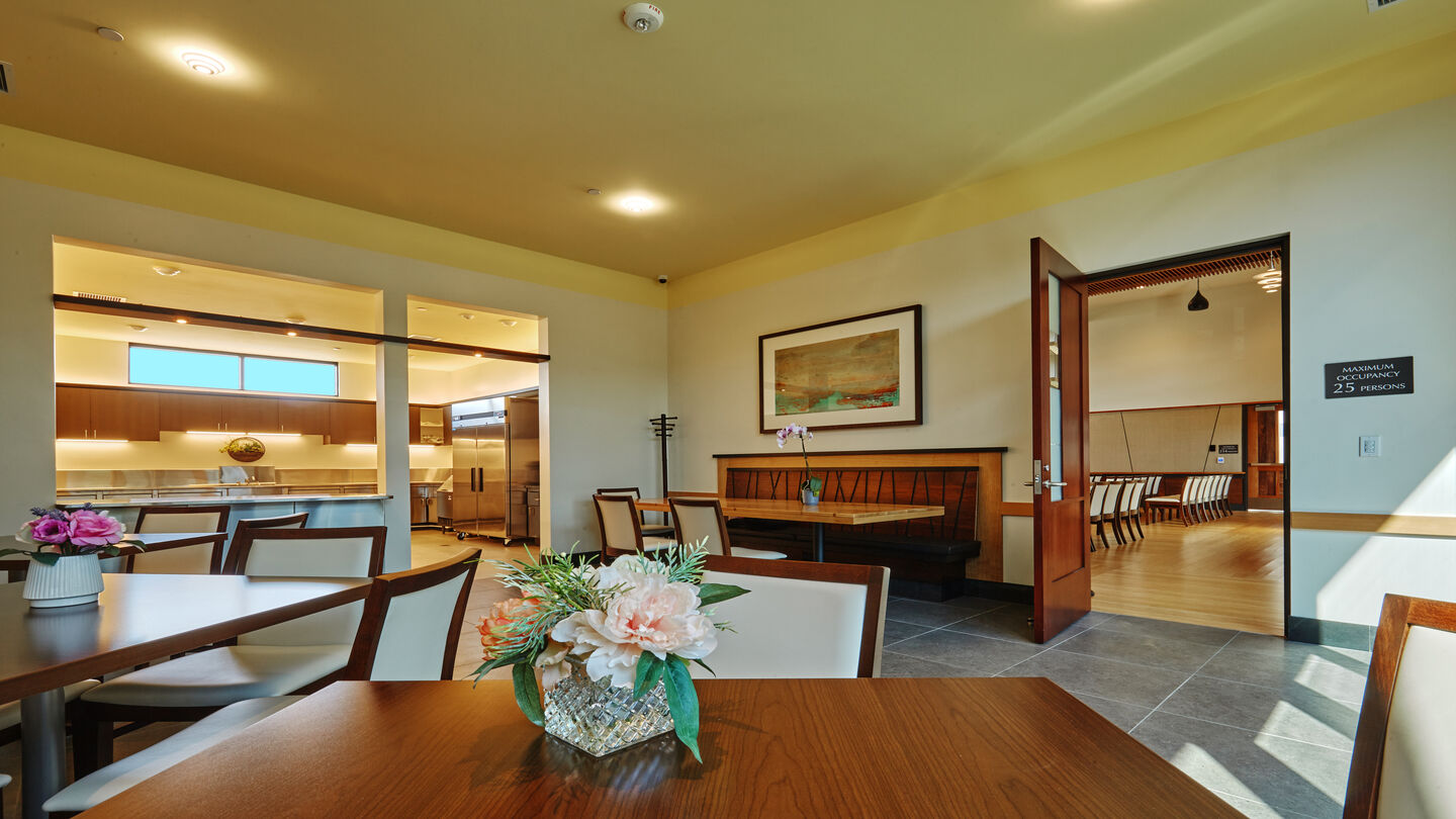 Kitchen and dining area at Hua Yuan at Rose Hills Memorial Park & Mortuary